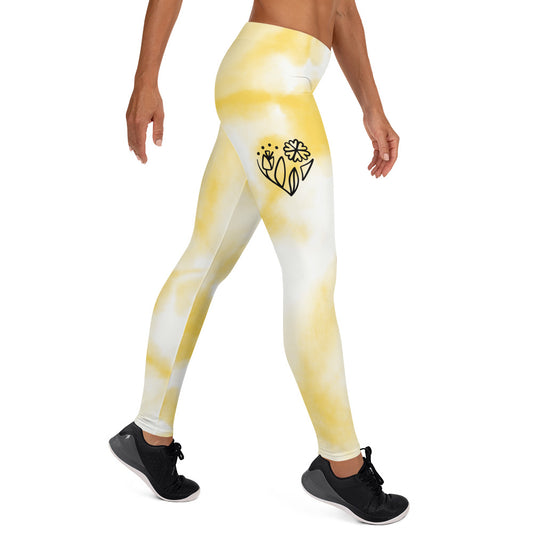 "Yellow-white Splash Floral Heart" Leggings