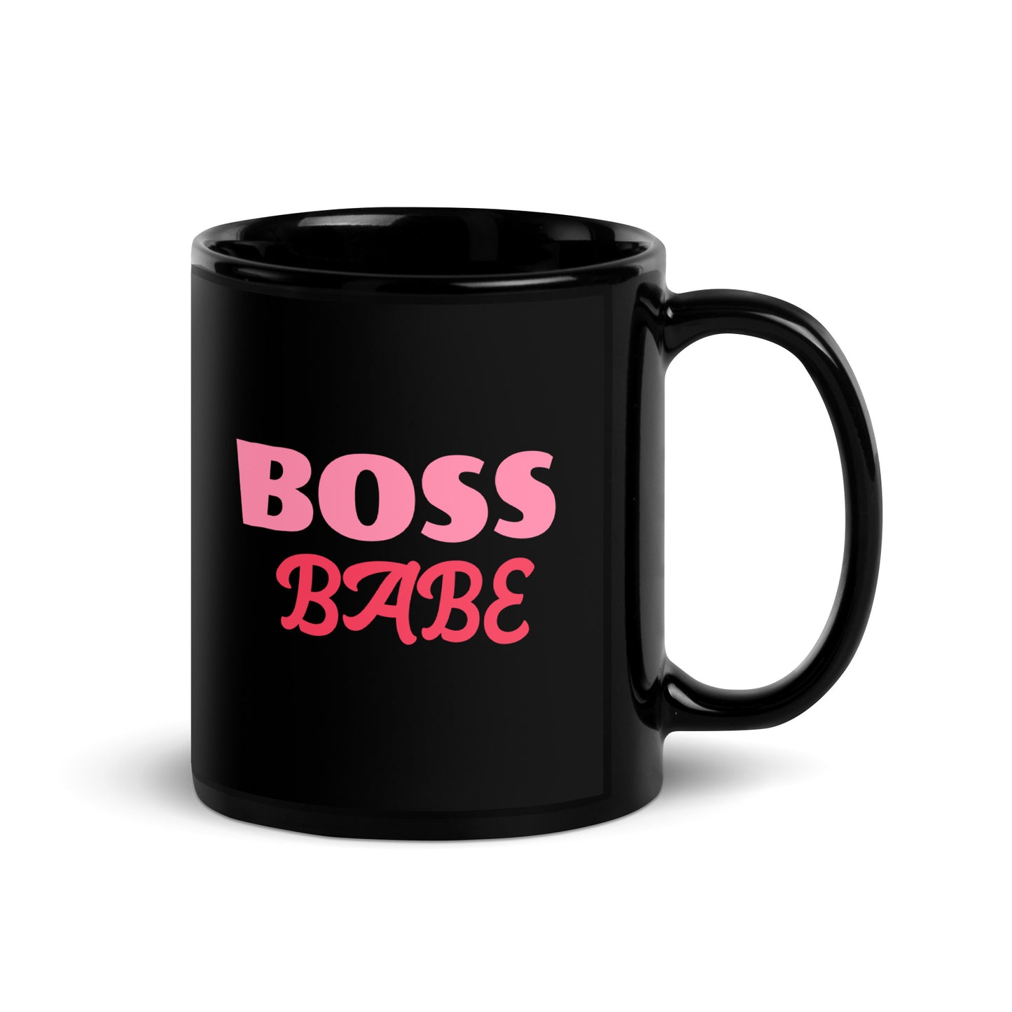 "I RUN THIS. BOSS BABE" Black Glossy Mug