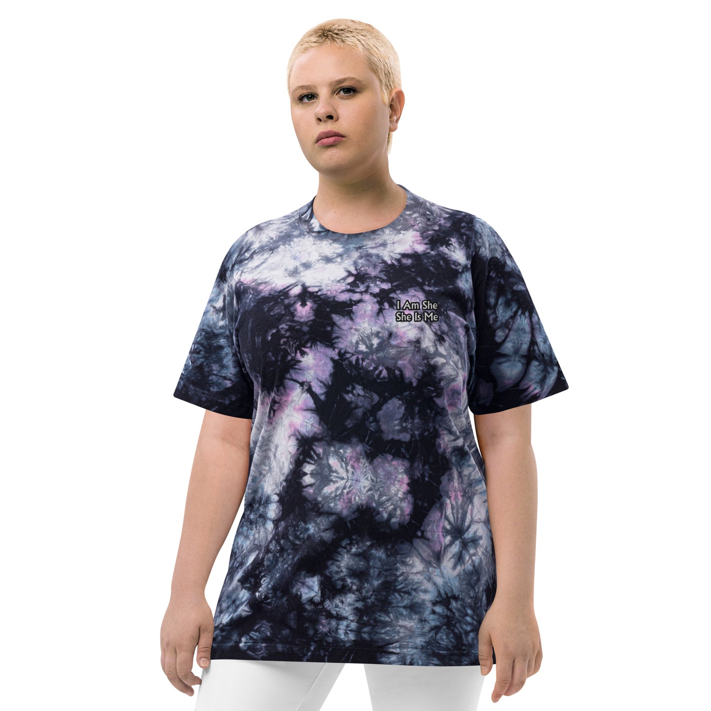 "I Am She;She Is Me" Oversized  Embroidered Tie-Dye T-Shirt