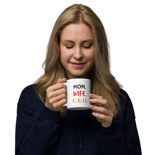 MOM. WIFE. CEO." White Glossy Mug